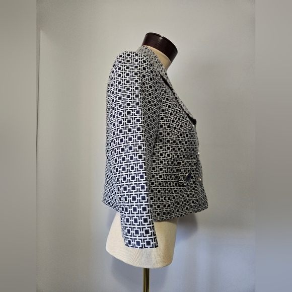 BANANA REPUBLIC Silk And Cotton Cropped Navy And White Jacket. Size 2 - Picture 5 of 12
